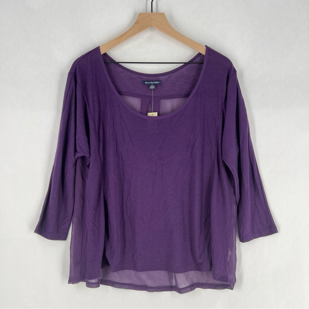 American Eagle‎ Lightweight Purple Sheer Chiffon Back Boxy Dolman 3/4 Sleeve Top